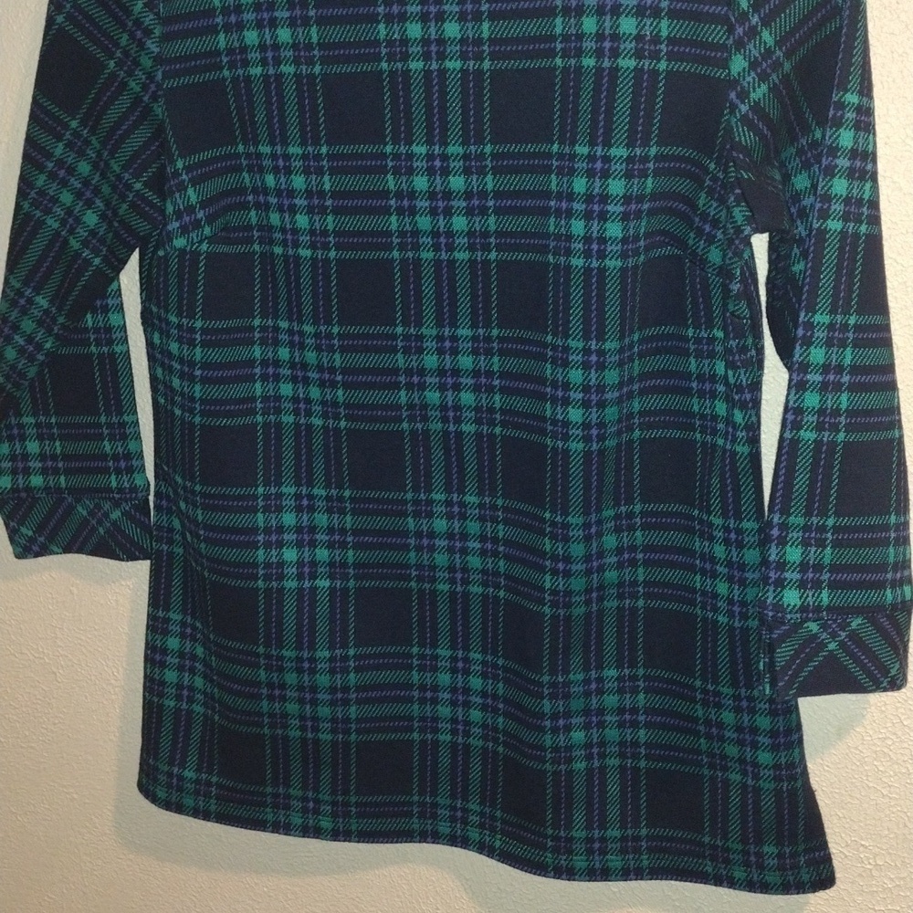 Talbot's Plaid Funnel Neck Cotton Blend 3/4 Sleeve Pullover Academia PXS - Picture 4 of 7
